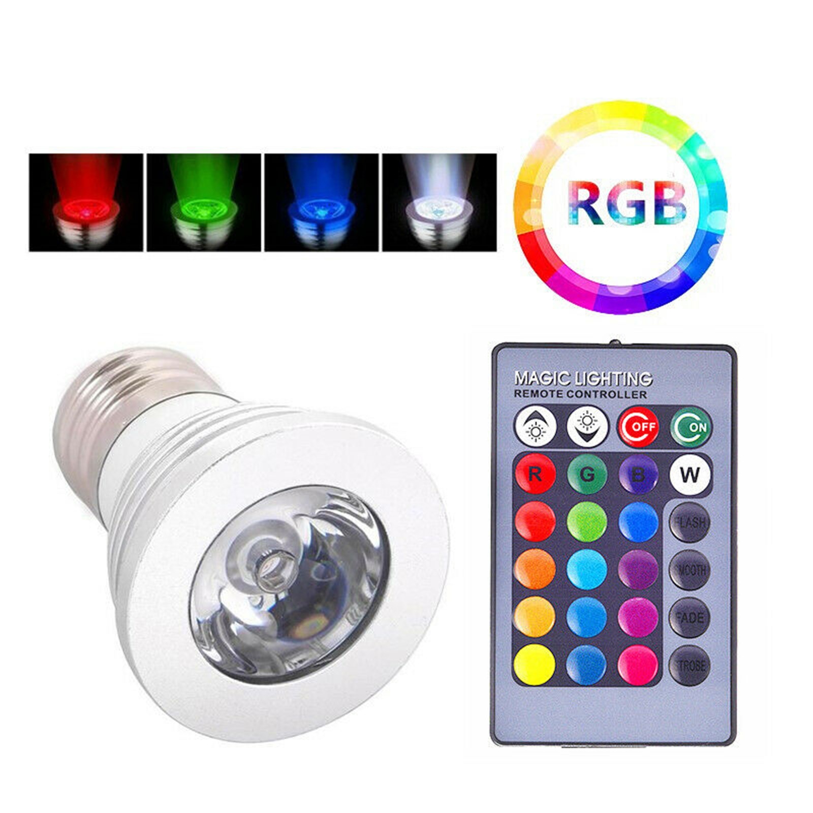 

5W RGB LED Spotlights 16 Color Changing RGB led Light Bulb Lamp E27 GU10 MR16 GU5.3 with 24 Key Remote Control 85-265V 12V