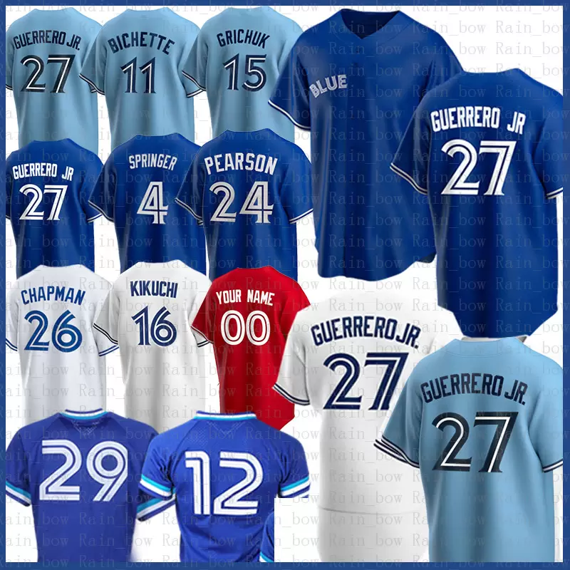 

CUSTOM Blue Jays Baseball Jersey Vladimir Guerrero Jr. George Springer Bo Bichette Yusei Kikuchi Cavan Biggio Randal Grichuk Carter Hyun-Jin, Women(size:s-xxl)lanniao