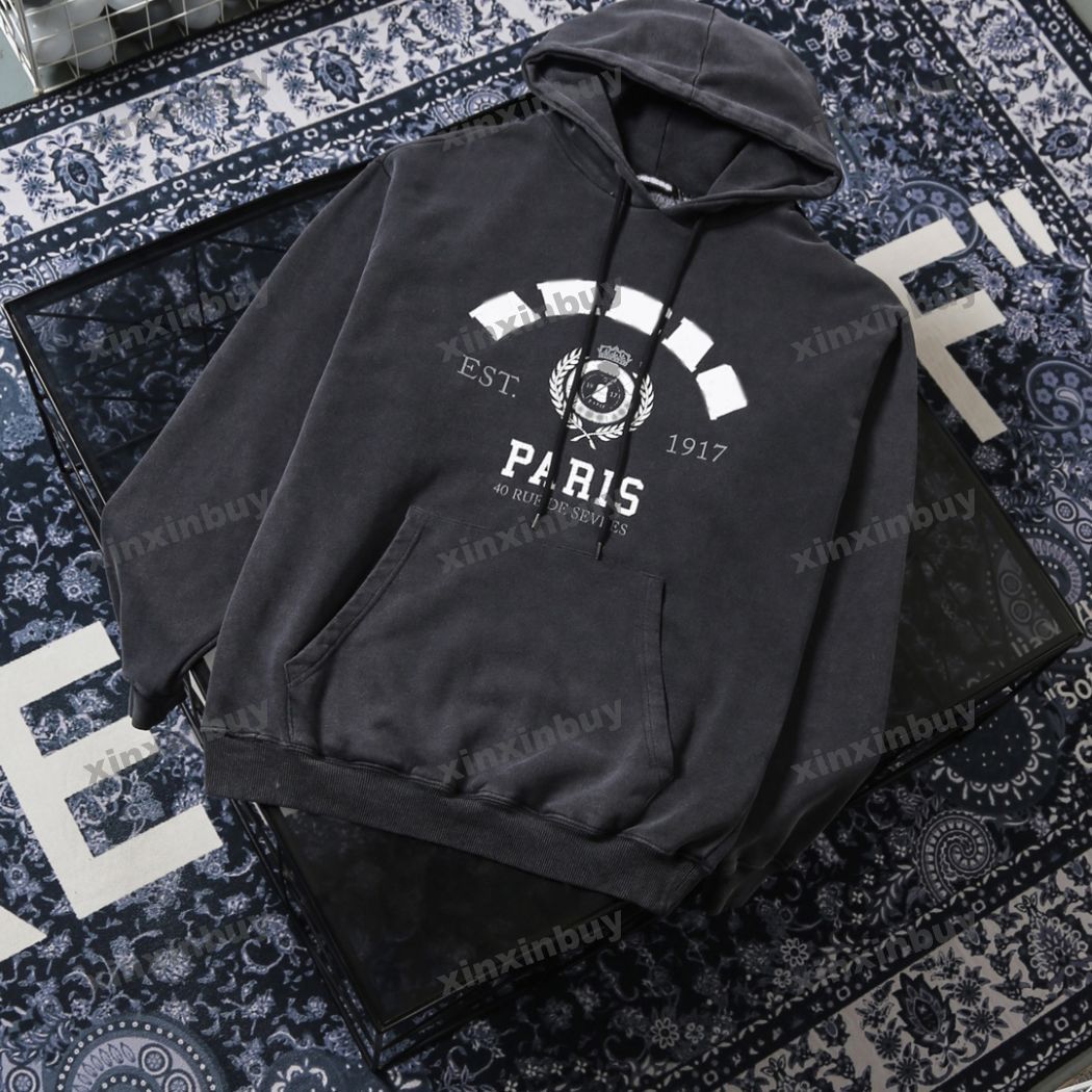 

xinxinbuy Men designer Hoodies DESTROYED Letter Paris hole print cotton Pullover women red green black white purple oversize XS-L, B02