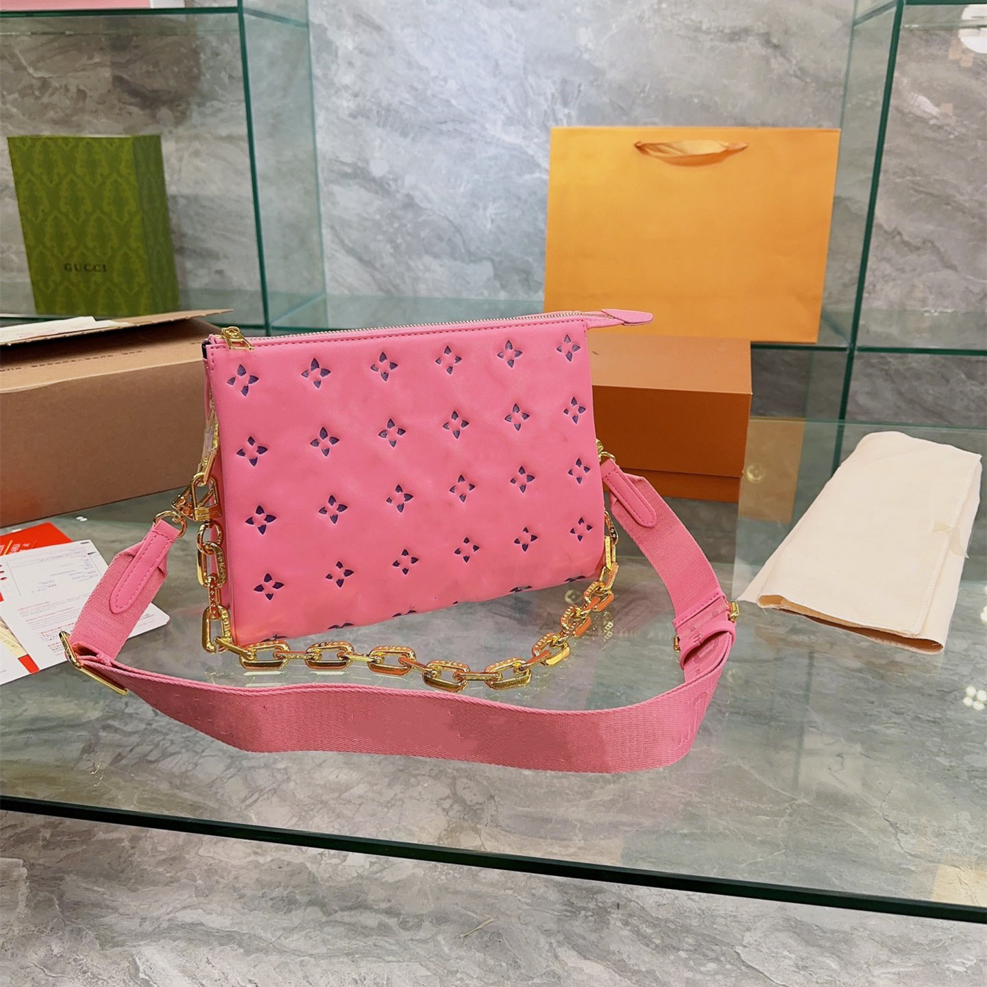 

CC M57783 M57790 COUSSIN PM women bag genuine calf leather embossed Chain carry Purse clutch crossbody handbag shoulerbag