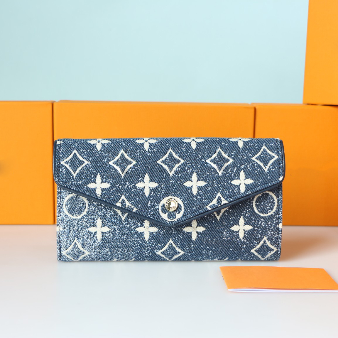 

23SS Luxurys Designers Zippy SARAH Wallets For Women Bags Wallets White Flower Bag Denim Ladies Travel Wallet Coin Purse 19CM With Original Box, Blue zippy