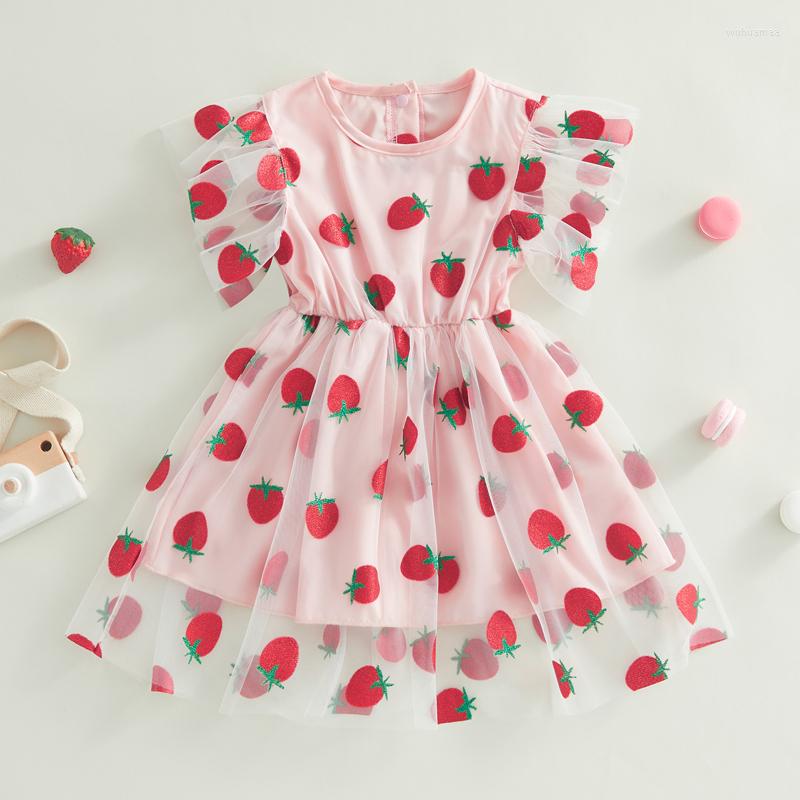 

Girl Dresses 6-36months Baby Summer Dress Sleeve Crew Neck Strawberry Tulle Patchwork A-Line For Infant Girls, Picture shown