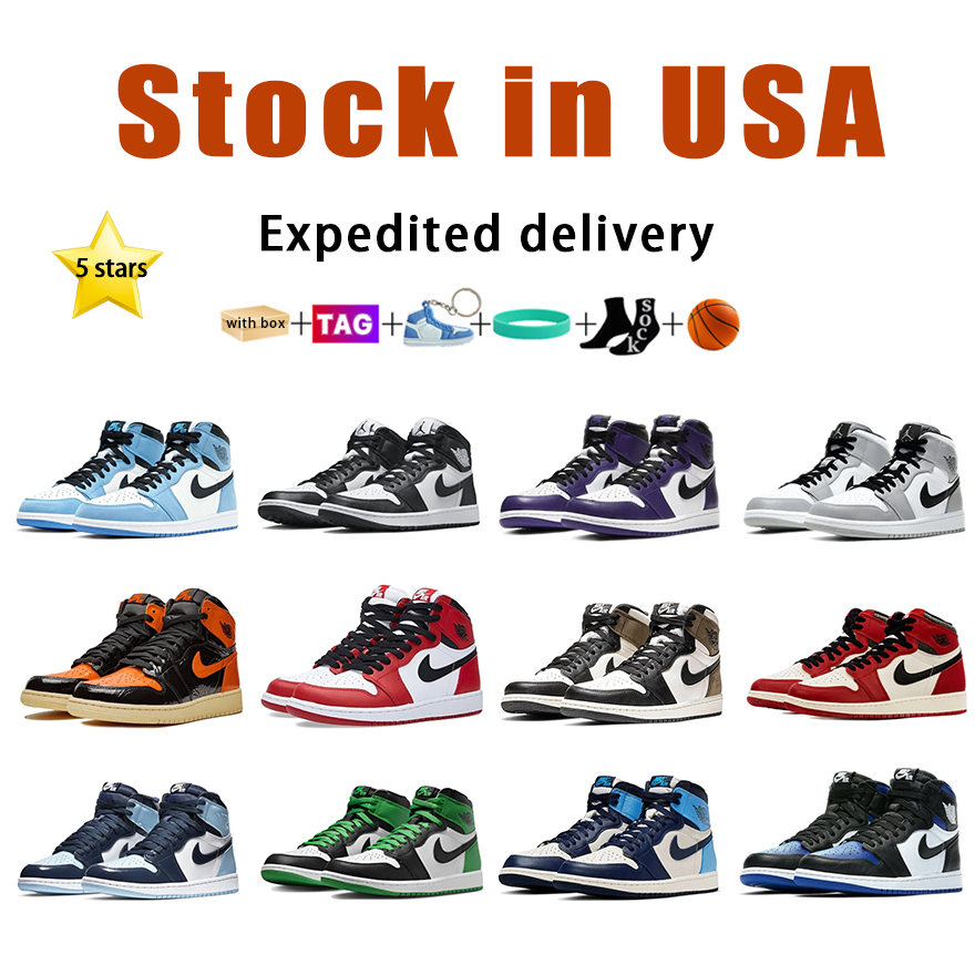 

AAAAA Toe 1s 1 Mens Sports basketball shoes Trainers Sneakers Stock in US 1S 4s Military Black Cat Red Thunder Sail Money Midnight Navy Sneaker with Box