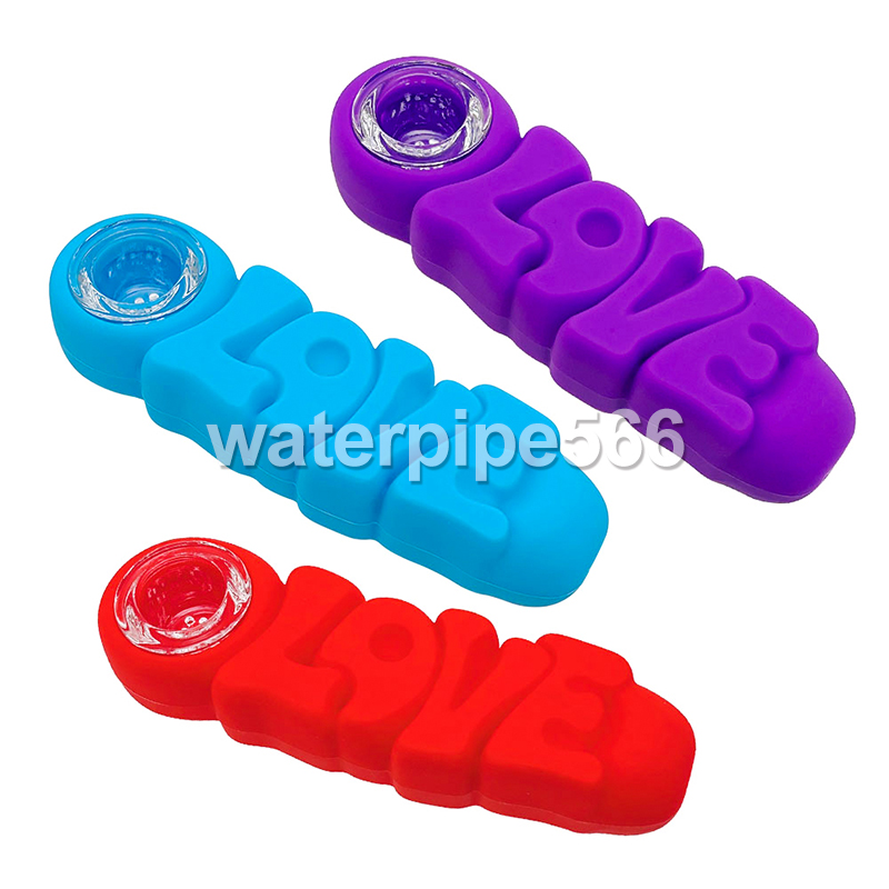 

Silicone Love Smoking Pipes with glass bowl smoke accessory love hand pipe dab rigs water bongs