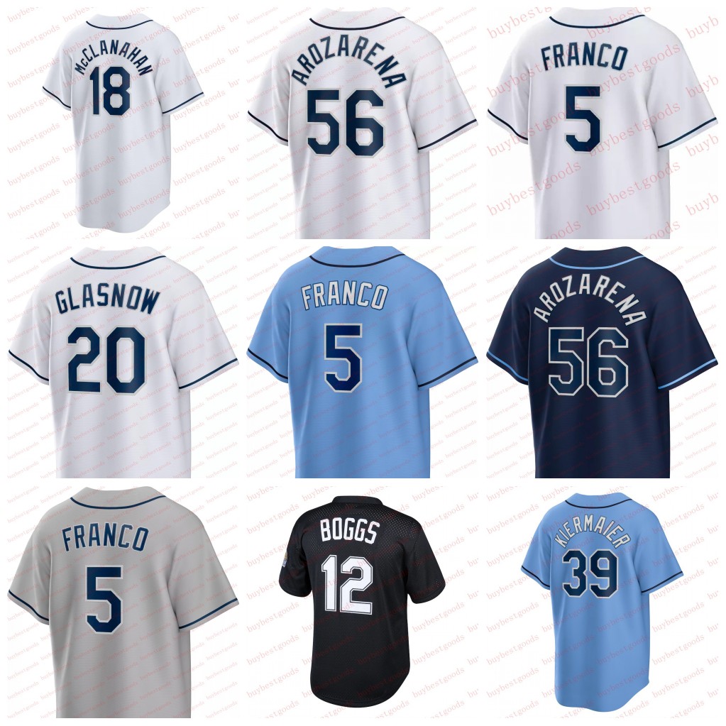 

Baseball Jersey Wander Franco Randy Arozarena Isaac Paredes Brandon Lowe Francisco Mejia Shane McClanahan Tyler Glasnow Manuel Margot Taylor Walls Jose Siri, White