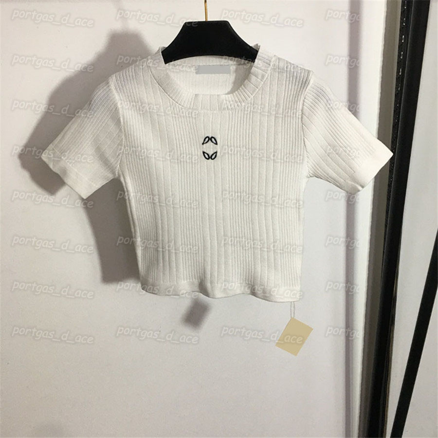 

Embroidered Women T Shirt White Black Knit Tops Fashion Street Style T Shirts, Black with label #20231707