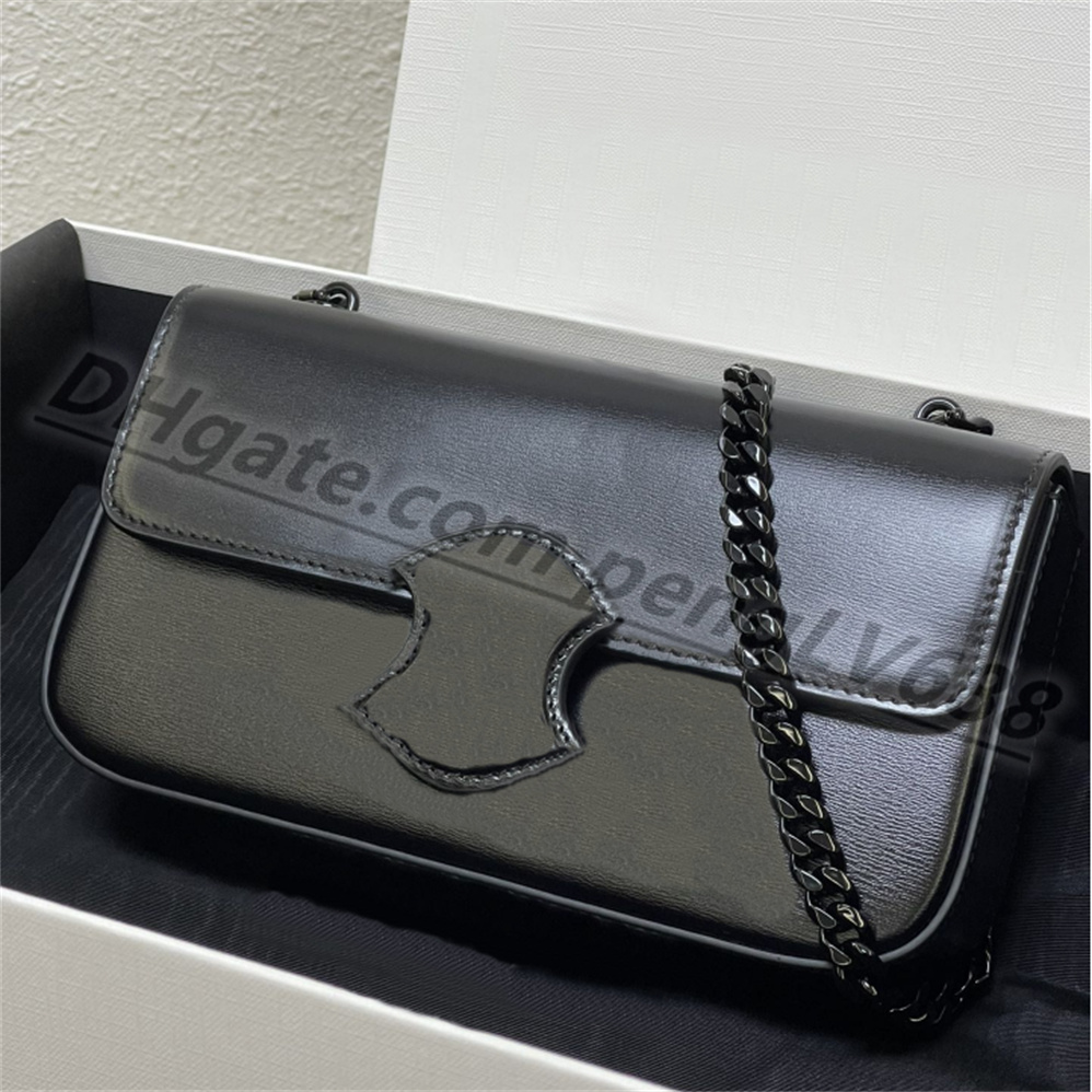 

Fashion High Quality Designer Leather Bag Shoulder Bag Women's Men's Handbag Chain clamshell Cross body Baguette Bag Luxury Women's Fashion Evening Bags purses, Black + black chain