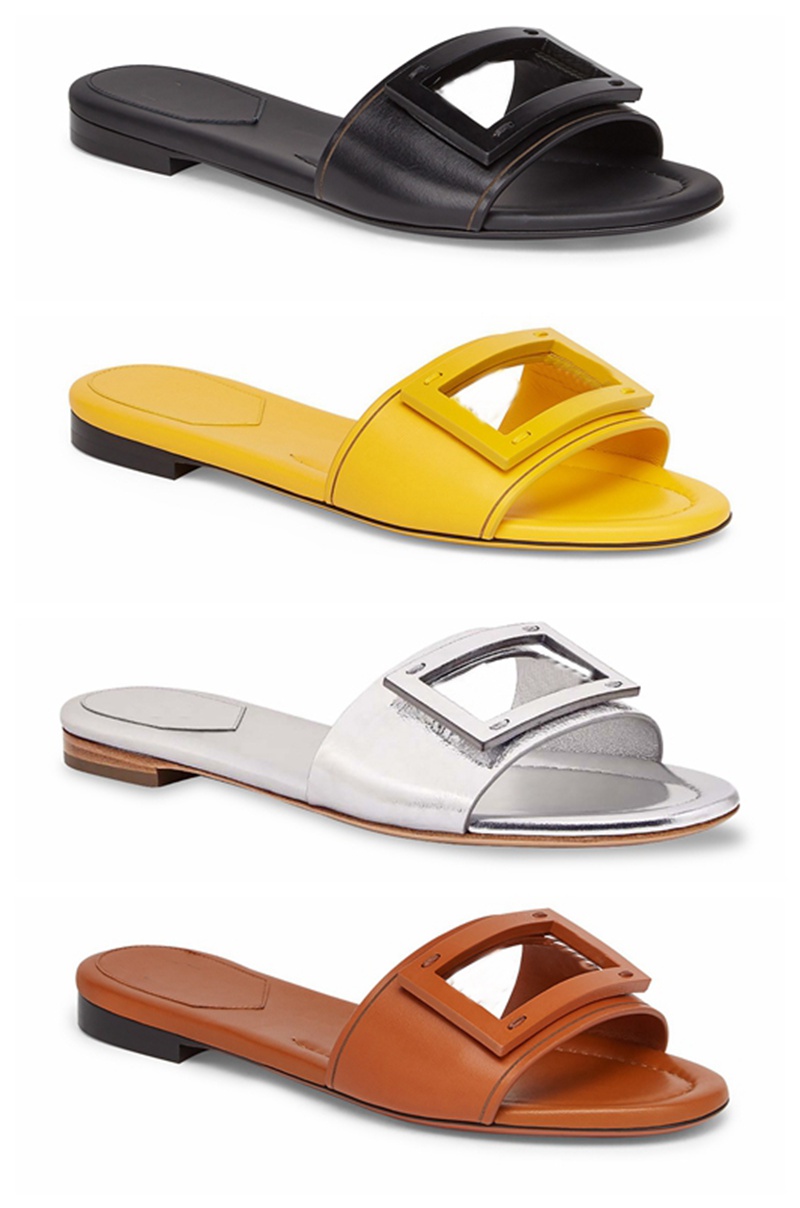 

womens Signature leather sandals flat slippers fashion letter cutout causal rubber mules women shoes, Winered