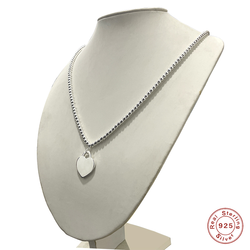tiff Lady 925 Sterling Silver Heart Pendant Beaded Necklace Classic Green Red Pink 1:1 Original brand holiday gift-image-854406332
