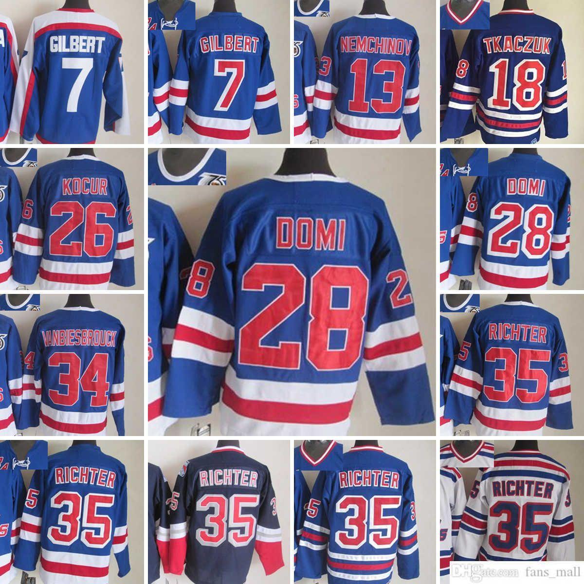 

CUSTOM Movie CCM Vintage Ice Hockey 35 Mike Richter Jerseys 7 Rod Gilbert 13 Sergei Nemchinov 18 Walt Tkaczuk 26 Joe Kocur 28 Tie Domi Men