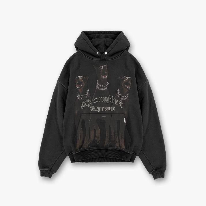 

Men's Hoodies & Sweatshirts European and American high street heavy wash old retro R shark doberman mountain wolf men and women hoodie sweatshirt, Customize