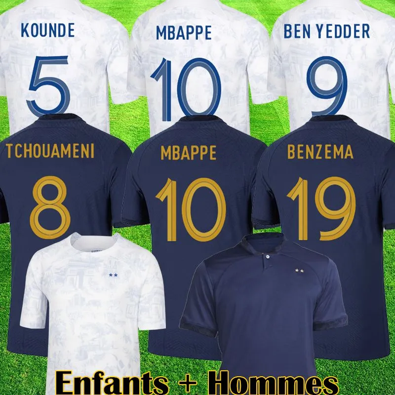 

2022 BENZEMA MBAPPE soccer jerseys French GRIEZMANN BEN YEDDER UMTITI KANTE POGBA VARANE GIROUD PAVARO Maillot de foot equipe Men women football shirt kids kit Set, 2022 home+shield