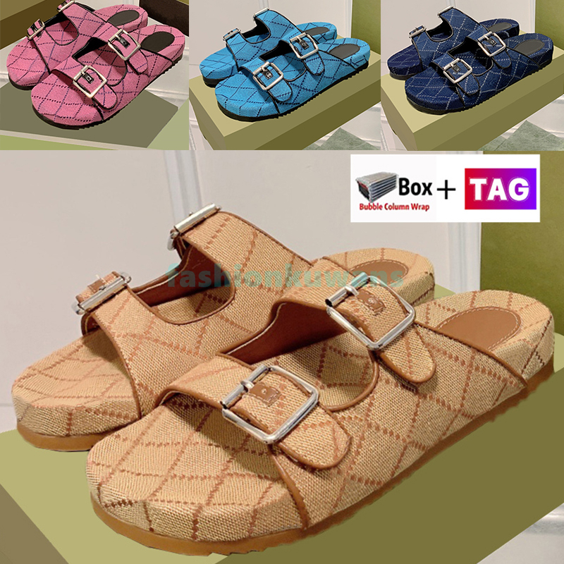 

With Box Slippers Fashion Womens Low-Heel Straps Slide Sandals Mens Summer Outdoor Shoes Luxury Designer Moccasins Size 36-45, Black pink canvas with straps
