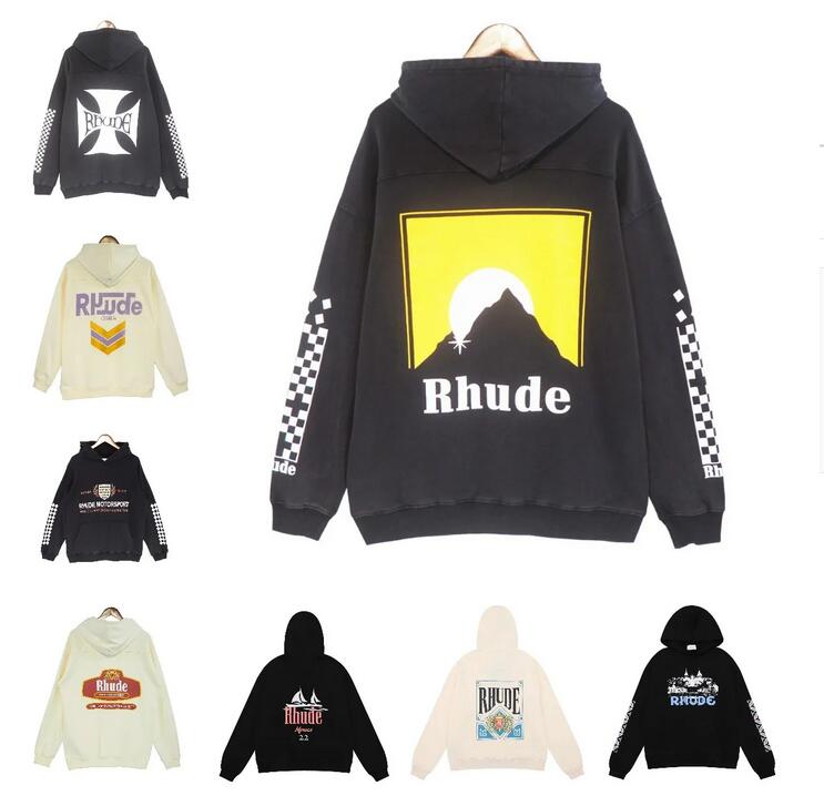 

Rhude Men Designer Hoodie Sweatshirt Correct Version Of The Print Niche Mens Hoody Tide Washed Made Old Vintage American High Street Hoodie, Custo12