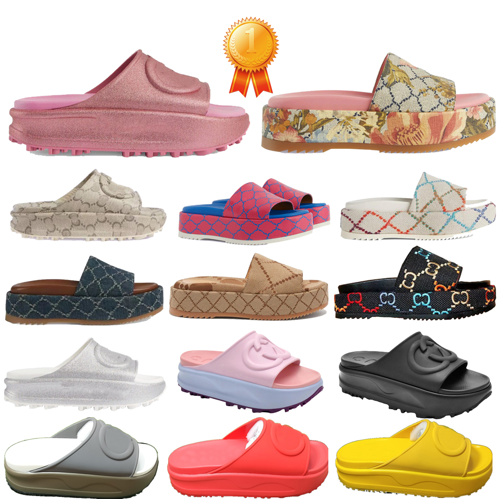 

2023 Womens Designer Sliders Platform Slipper Heel Luxury Slippers Embroider Canvas Shoe Camel Ebony Rubber Bottom Slip On Slides Women Mid-heel flip flops for girls