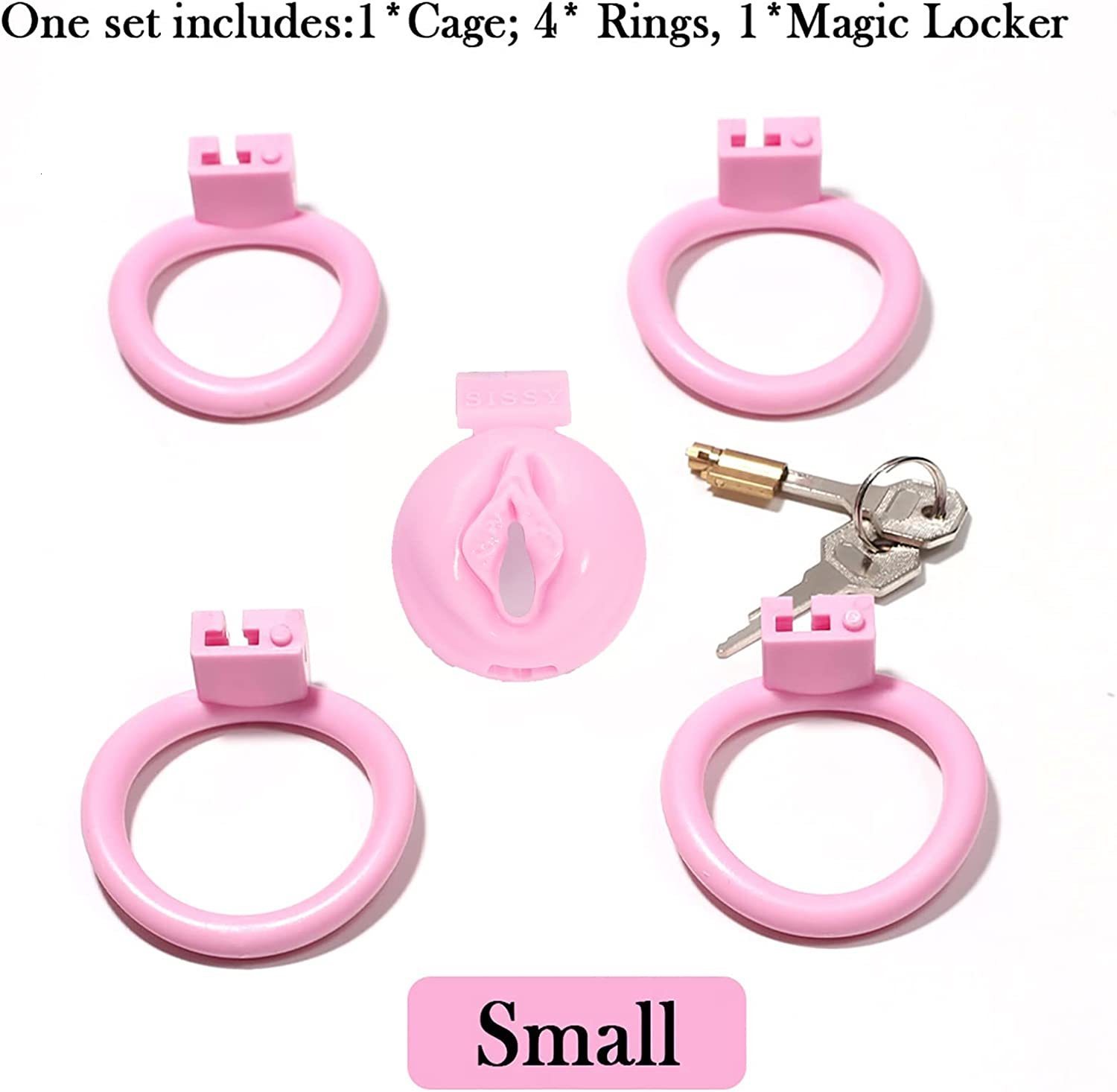 

Cockrings 2.0 Pink Pussy Chastity cage Device With 4 Size Arc Penis Bondage Lock Slave BDSM cock cage toys for men 230327