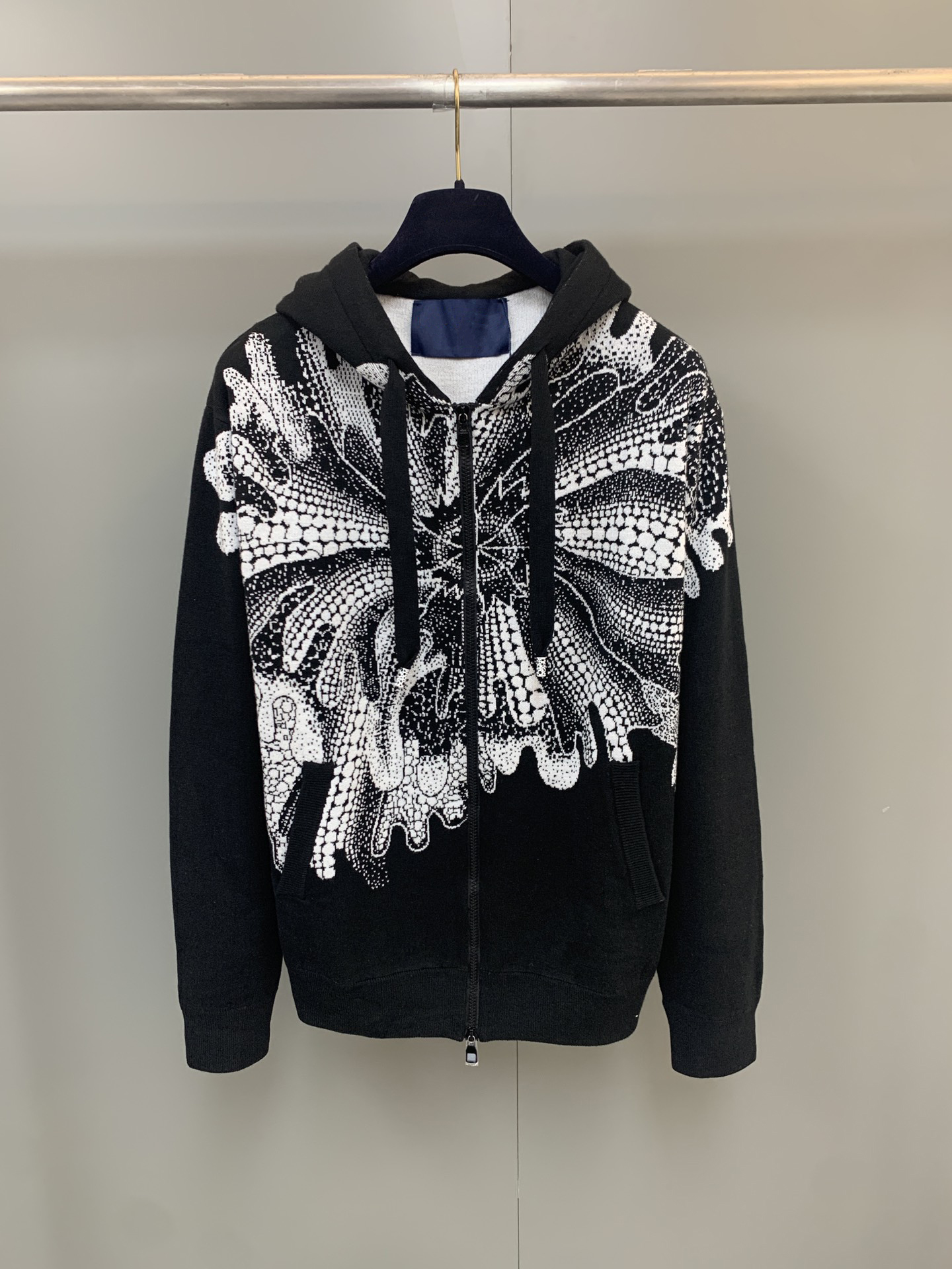 

2023 new designer hoodies highquality Florals printing design fashion casual zipper men's knitted hoodies, Black