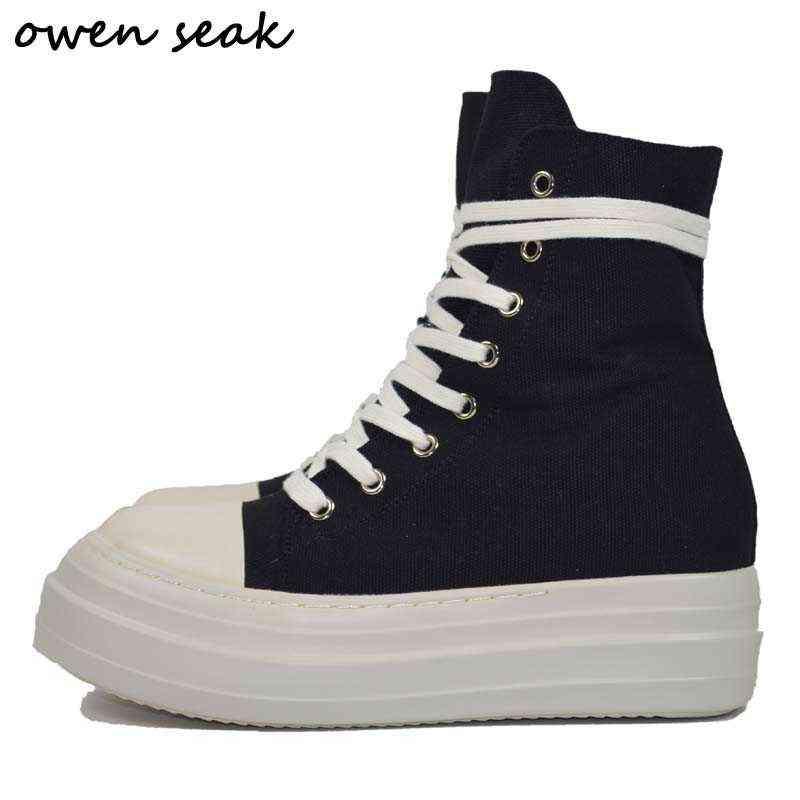 

Owen Seak Women Canvas Shoes Luxury Trainers Platform Boots Lace Up Sneakers Casual Height Increasing Zip High-TOP Black Shoes 220120