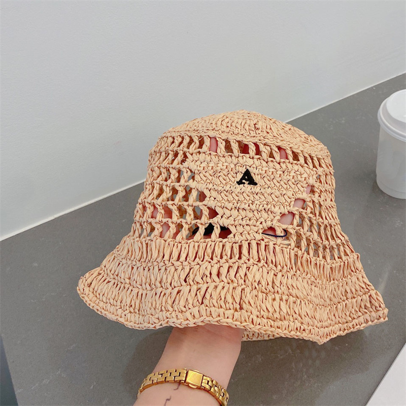 

Designer Womens Bucket Hat Cap For Men Womens Casual Outdoor Beach Travel Letter P Knitted Casquette SunHat Straw Hat Ladies Bucket Caps, White