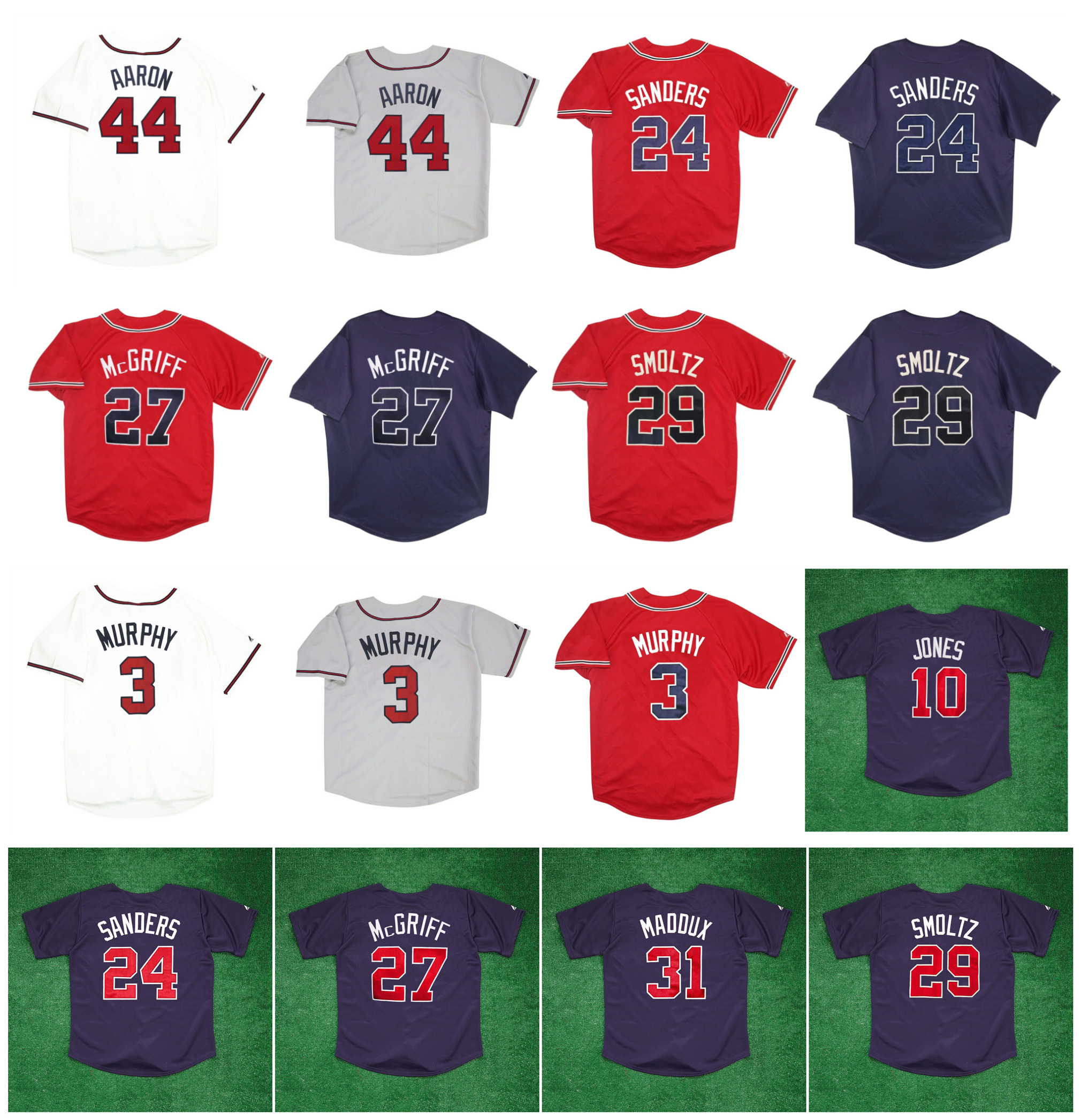 

2006 Hank Aaron Braves Baseball Jersey Atlanta Deion Sanders Chipper Jones Fred McGriff John Smoltz Dale Murphy Greg 31 Maddux Red Blue White Size S-5XL, As pic