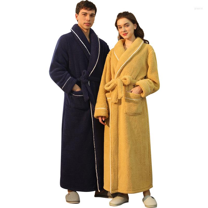Men&#039;s Sleepwear Thickened Fleece Winter Warm Bathrobes Men Long Robe Man Big Size Cotton Plush Dressing Gown Couple House Shower-image-854385814