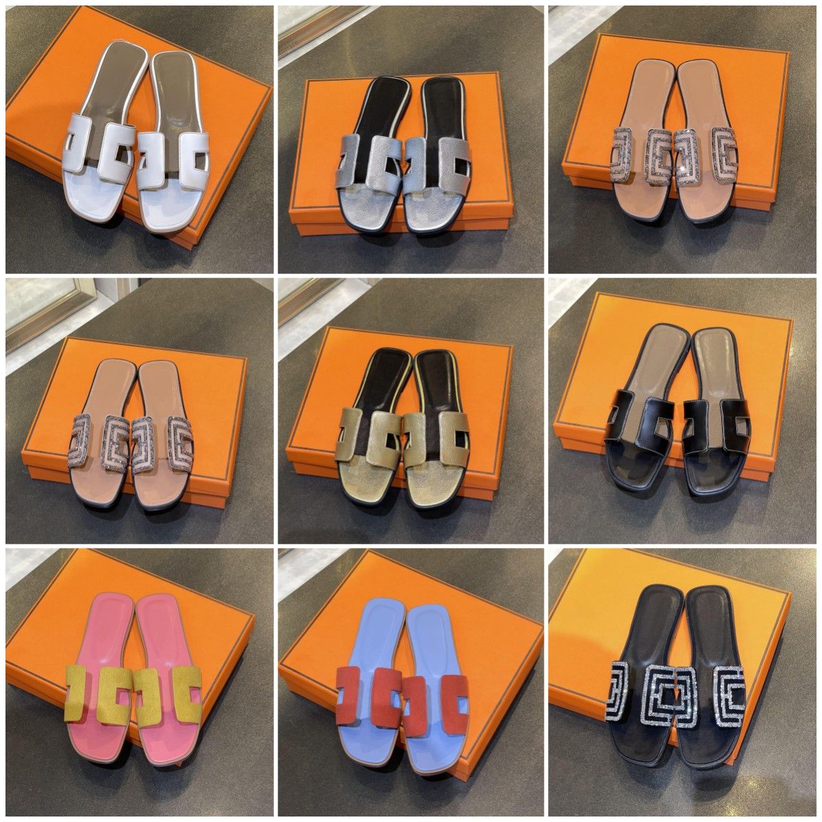 

Women designer slipper flat sandals summer brand shoes classic beach casual sandals woman outdoor high quality slippers genuine leather booties in box, Color19