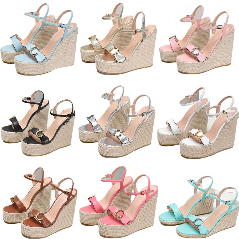 

Designer Sandals Women Sandal Brand High Heels Platform Sandal Metal Buckle Leather Wedges Wedding Party Straw Shoes Pumps Stiletto