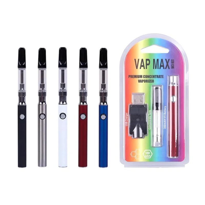 

Vap Max E-cigarette Kits 350mAh Preheat VV Vape Battery Blister Kit With 0.5ml 0.8ml 1.0ml Ceramic Coil Cartridge Thick Oil vaporizer pen atomizers