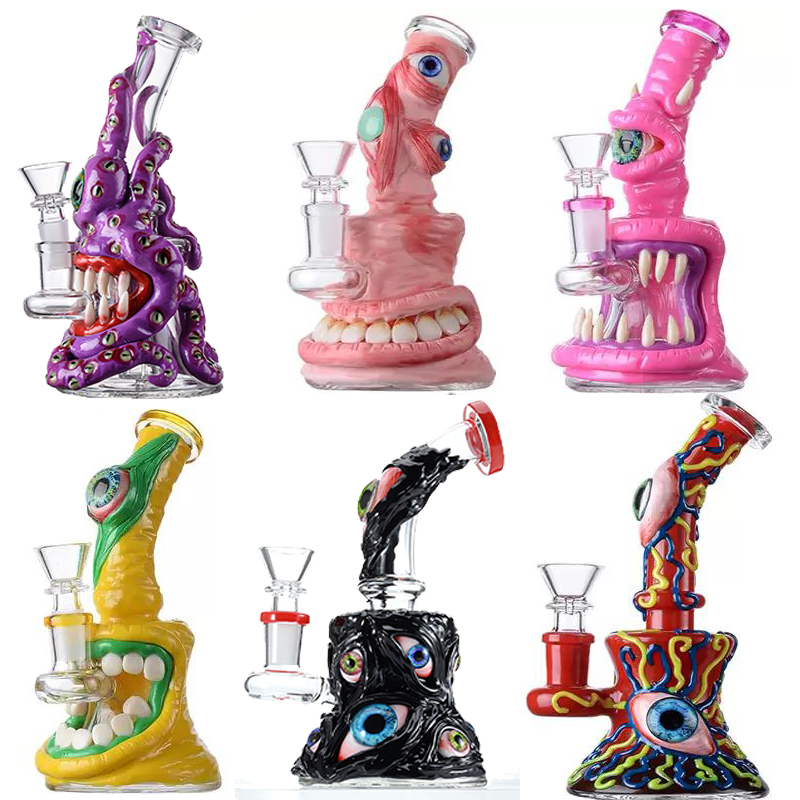 

Uniqe Glass Bong Halloween Style Hookahs 7 Inch Small Mini Oil Dab Rigs Beaker Bongs Showerhead Perc Water Pipes With Bowl