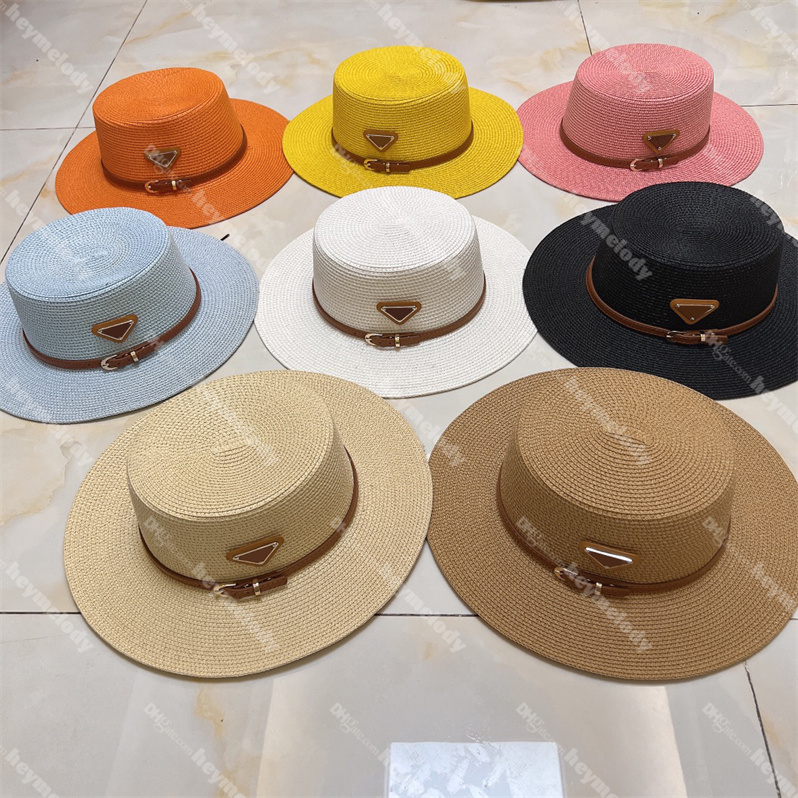 

Luxury Belt Straw Hats Summer Men Women Sun Hats Holiday Beach Caps Couple Designer Bucket Hats Cap, White