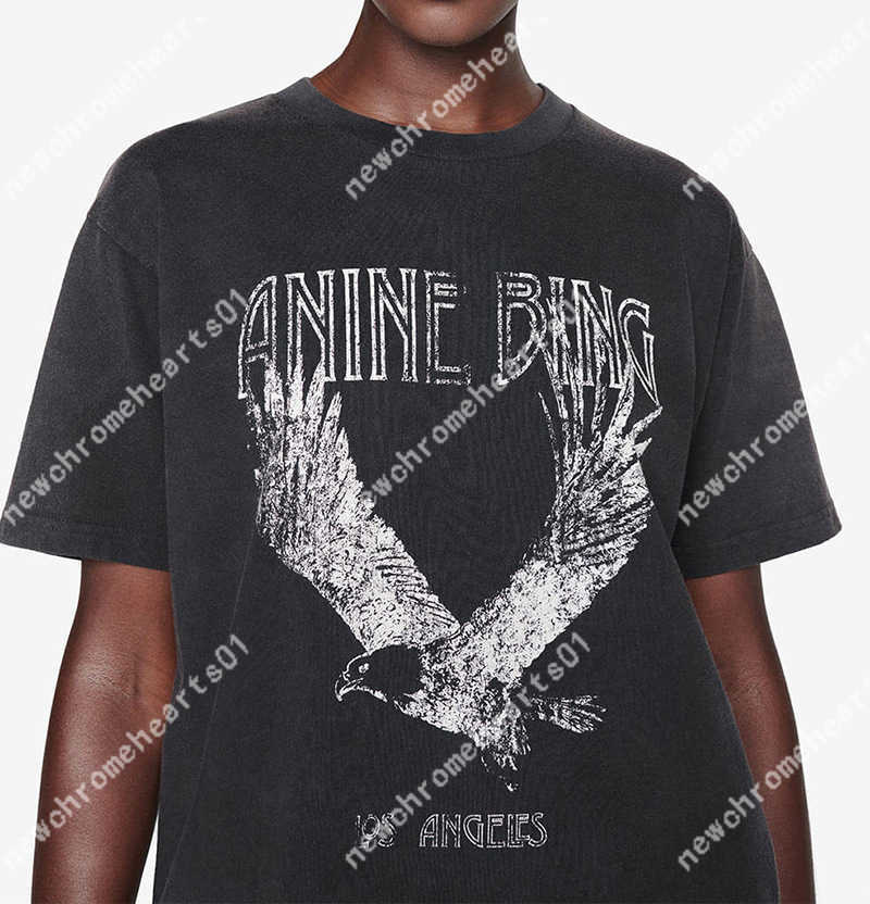

2023ss Anine Bing Women Designer T shirt Beach Tees Printing Fried Snowflake Color Wash Black Fashion Tops Short-sleeved, Dark gray