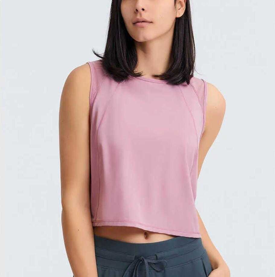 

LU-050 Sleeveless Waistcoat Tank Tops Open Navel Short Style Sexy Hollow Back Quick Dry Breathable Sports Leisure Yoga Suit, Black