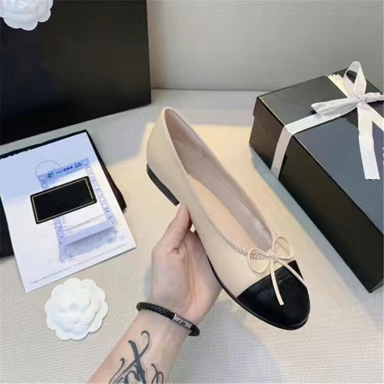 

Paris Brand designer Black Ballet Flats Shoes Women Spring Quilted Genuine Leather Slip on Ballerina Luxury Round Toe Ladies Dress Shoes channel Zapatos De Mujer AAA, C4