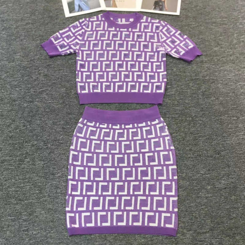 

Sports suit designer bikini f jacquard dresses dress round neck T-shirt skirt two-piece dresses for woman wool knitted skirt suit, Purple