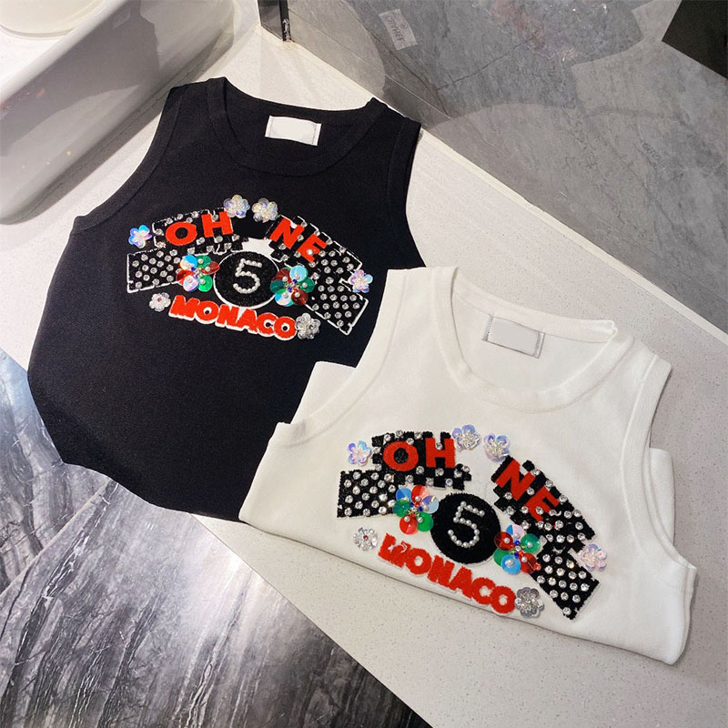 

Runway Women's Sweet Flower Tanks 2023 New Summer Women's Knitting Sleeveless Letter Vest Designer Fashion Round Neck Tops, White