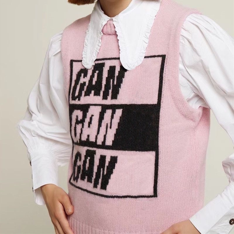 

Designer womens t shirts Ganni Knits tees Fashion Tops 2023ss Checkerboard Blended Knitted Vest Sleeveless T-shirt Size S, Customize