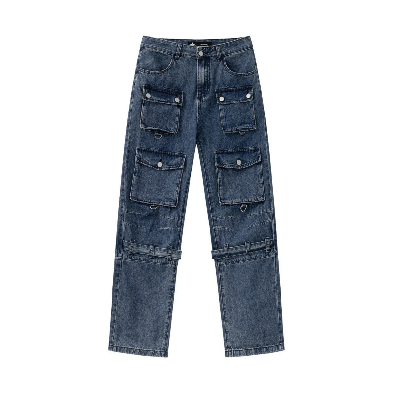 Mens Jeans Cargo Pants Men Vintage American High Street Trend Multipocket Baggy Ins Fashion Hiphop Couple Allmatch Wide Leg 230327