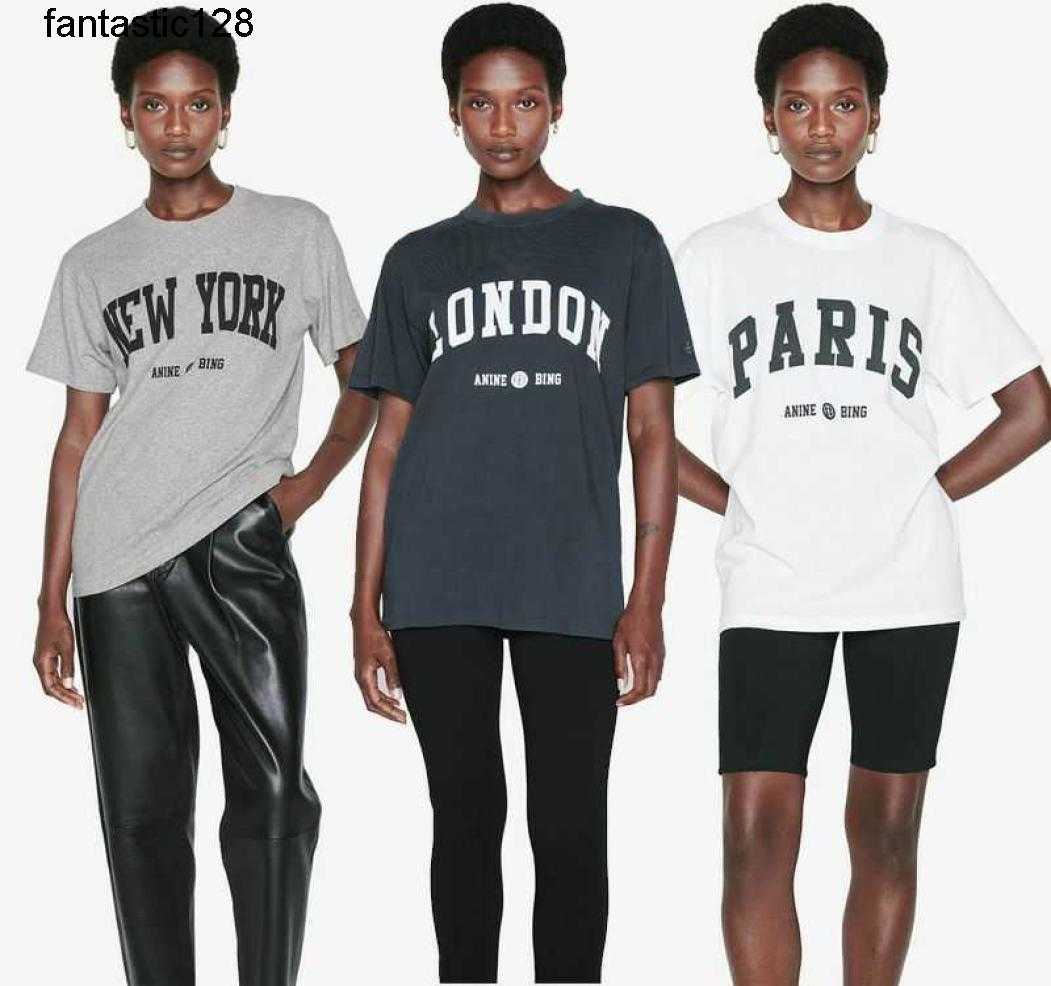 

Anine Bing Women Designer Tshirt Classic Letter Print Sleeve Embroidery Cotton Short Sleeve Tshirt Tees, New york flower ash