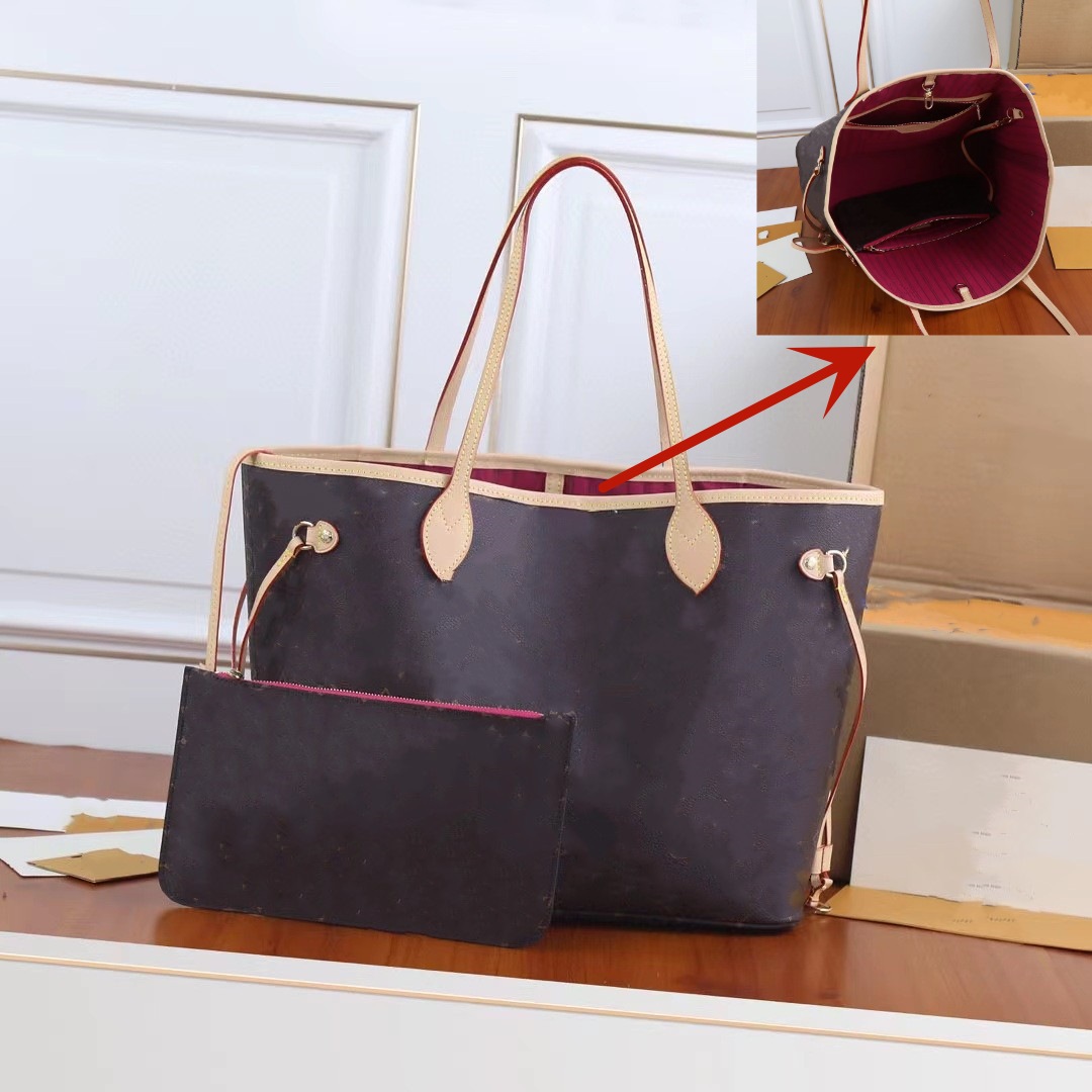 

Women's Tote handbag Designer Bag 1V Classic Medium Shopping bag Oversized capacity paired with separate zipper purse, Brown print + khaki lining