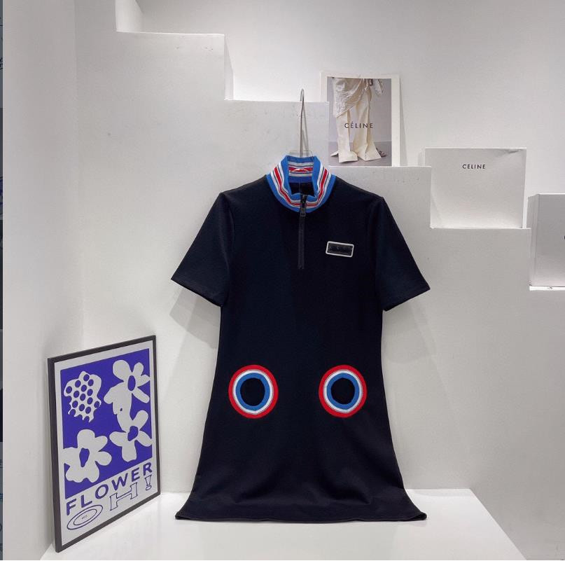 

Women Casual Dresses Classic Knit Dress Fashion Letter Pattern Summer Short Sleeve High Quality Womens Clothing, Black