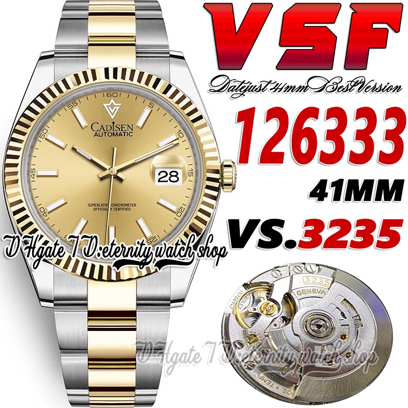 

2023 sbf126333 3235 VSA3235 Automatic Mens Watch 41MM Fluted Bezel Gold Dial Stick Yellow Gold Silver Two Tone SS 904L Steel Bracelet Super Edition eternity Watches, Watch waterproof cost