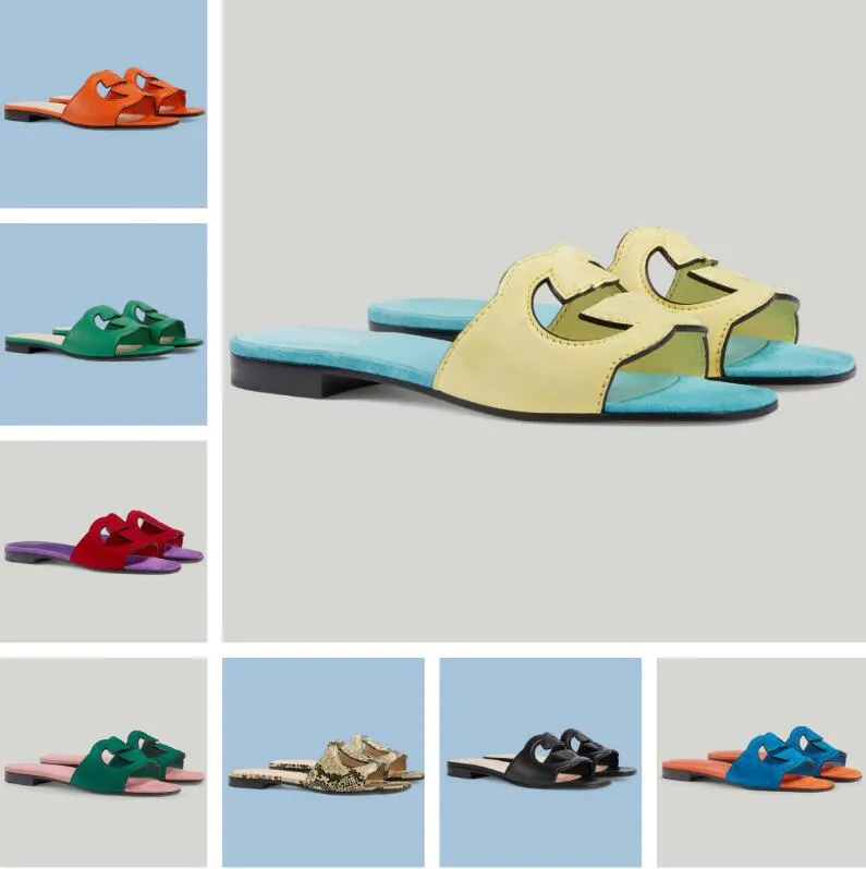 

2023 New Summer Brand Women Interlocking Sandals Shoes Cut-out Slide Flats Hollowed Out House Beach Slippers Suede Leather Lady Flip Flops EUR Size 35-43