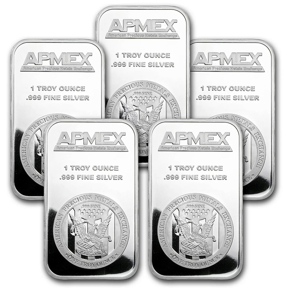 

1 oz Silver Bar Apmex Lot of 5 Bars United States Silver Bar Coin