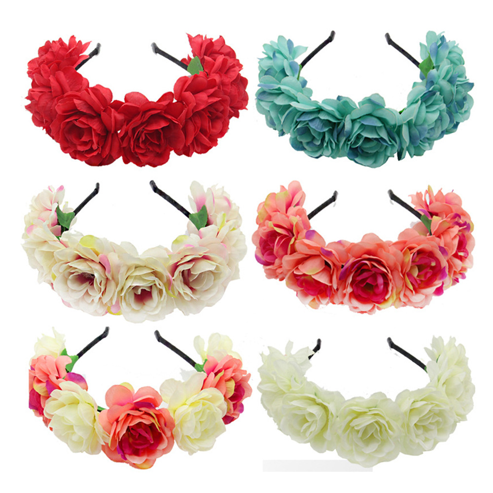 

Bride Rose Flower Headbands Designer Wedding Forehead Pieces Hair Accessories Bridal Headwear Bridesmaid Headdress Kids Headwear Girls Headpiece Fascinators, Mix color