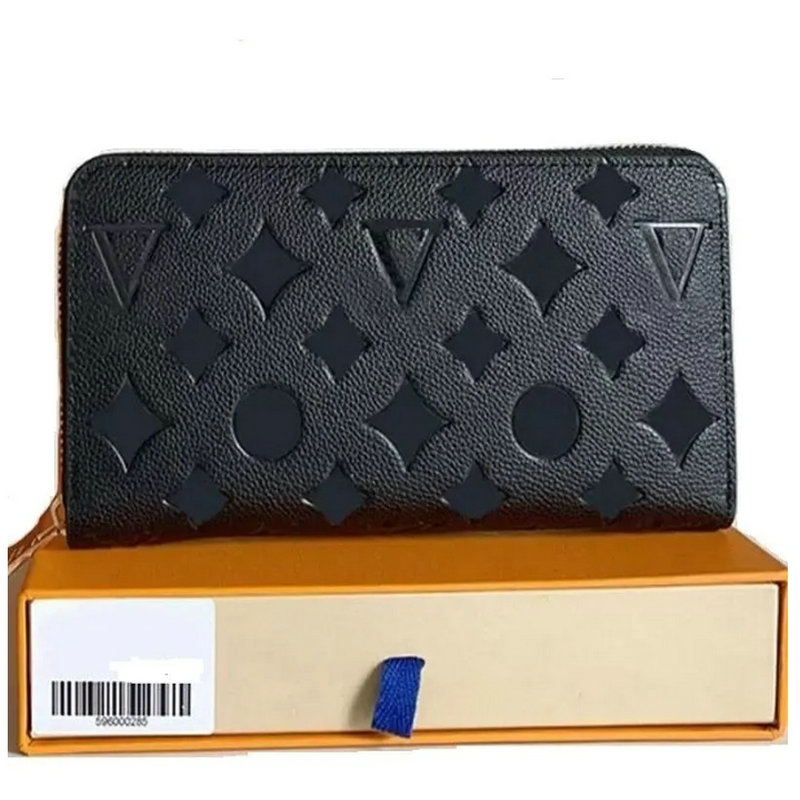 

Designers ZIPPY WALLET High Quality Soft Leather Mens Womens Iconic textured Fashion Long Zipper Wallets Coin Purse Card Case Holder Wih Box Dust bag 10 colour, Black grid