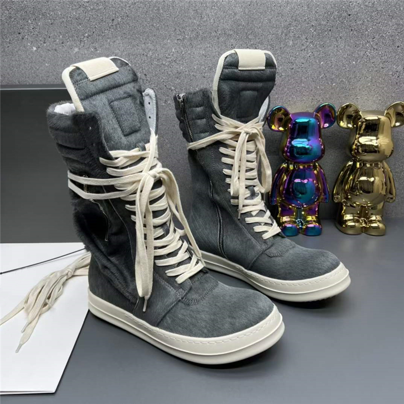 

Genuine Leather Motorcycle Boots Men Horse Fur Leather Boots with Pocket Big Size Women Middle Calf Boots D50, Pink