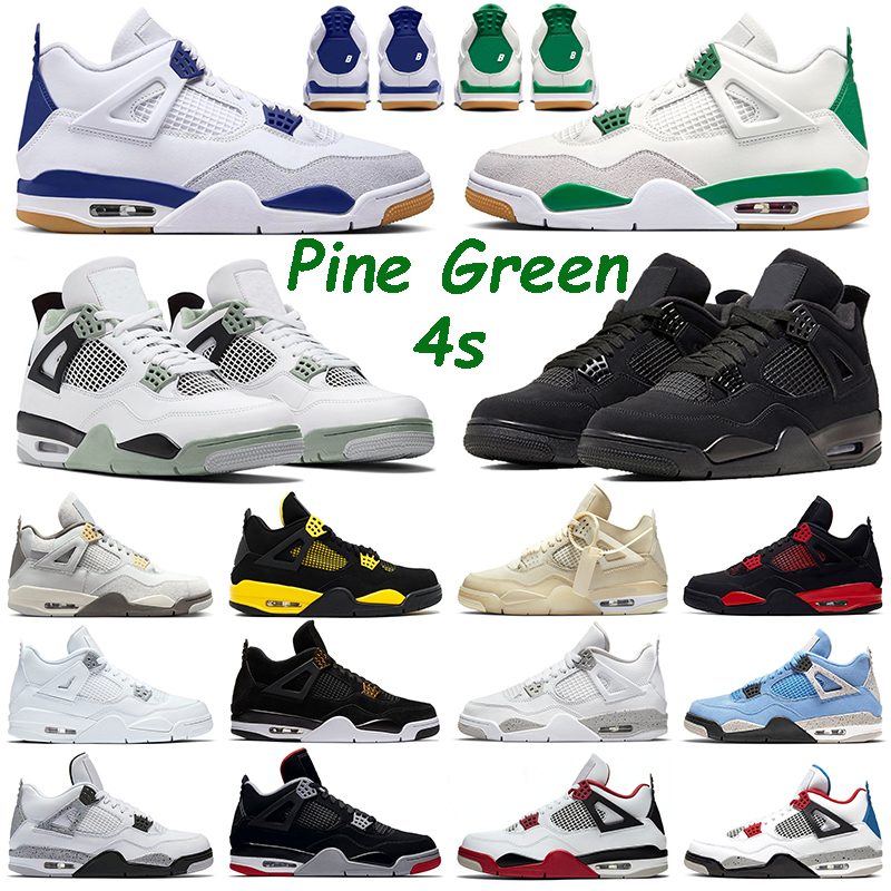 

Jumpman 4 Men Women 4s Basketball Shoes Dark Blue Pine Green Seafoam Military Black Cat Red Thunder University Blue Thunder Mens Trainers Sports Sneakers Size 36-47, #6 noir black 36-47