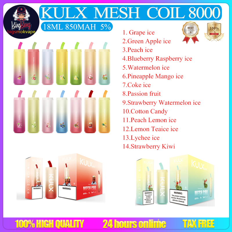 

Original Kulx Mesh Coil 8000 puffs Disposable Vape Pen 18ml Big Pods Cartridge 850mAh Rechargeable Battery Vaporizer 14 Flavors Coke jar ijoy lio boom