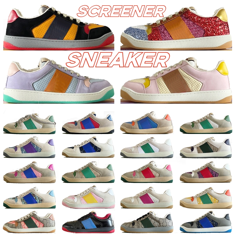 

Screener sneaker womens shoes beige Butter Dirty leather Shoes Italy vintage Red and Green Web stripe Luxurys Designers Sneakers rubber sole Classic Casual Shoe, Colour# 12