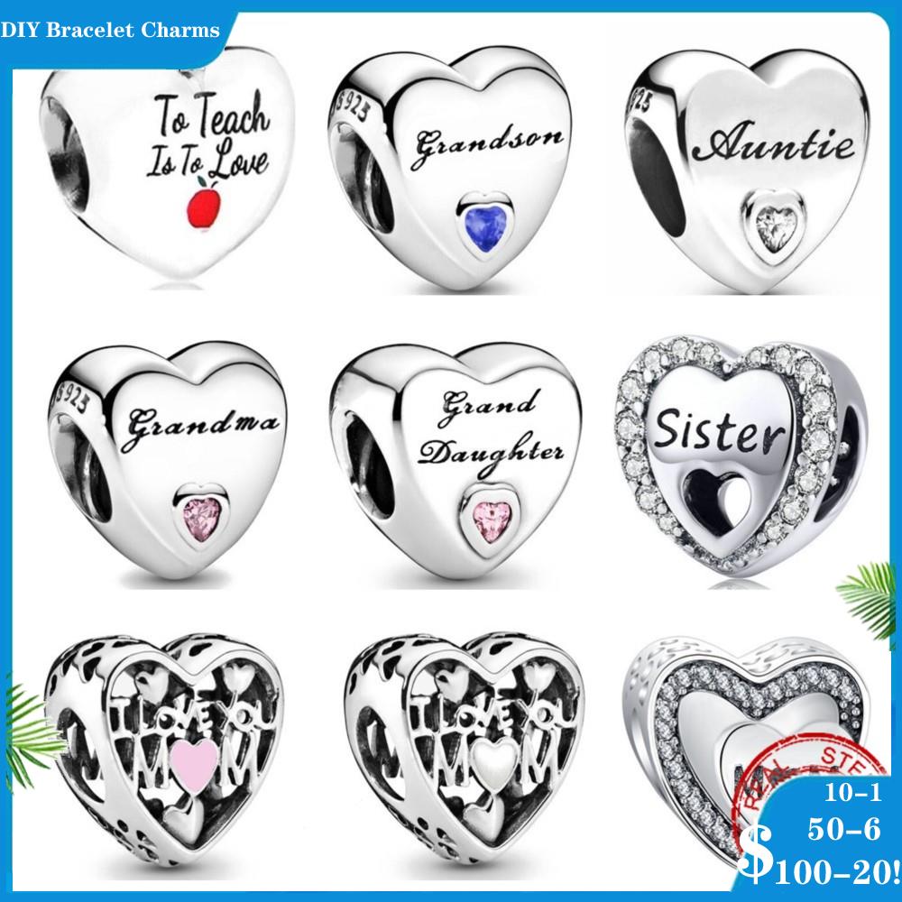 

925 siver beads charms for pandora charm bracelets designer for women clip-on charm love heart-shaped family members